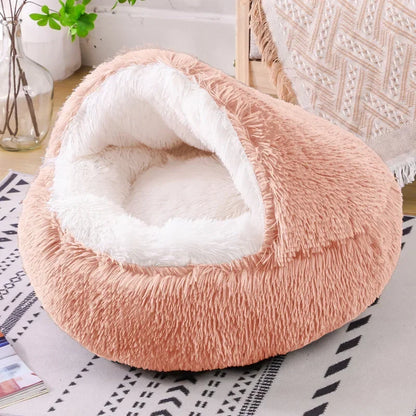 LIT ROND EN PELUCHE AVEC TOIT POUR CHIEN DE PETITE TAILLE ET CHAT, CHAUD, DOUX ET CONFORTABLE, PETIT NID DOUILLER POUR NOS ANIMAUX DE COMPAGNIES