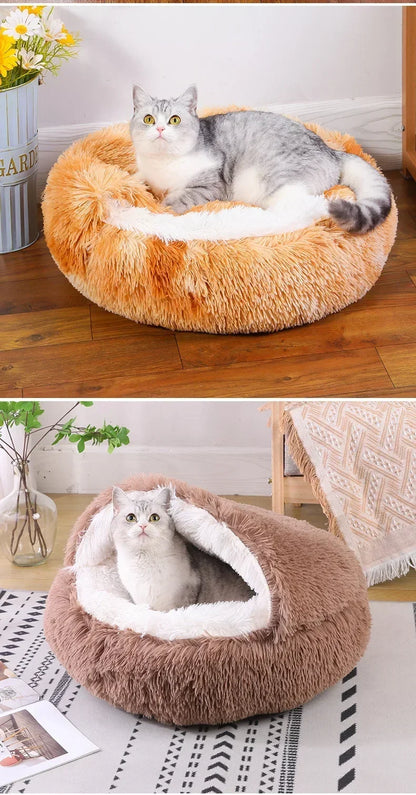 LIT ROND EN PELUCHE AVEC TOIT POUR CHIEN DE PETITE TAILLE ET CHAT, CHAUD, DOUX ET CONFORTABLE, PETIT NID DOUILLER POUR NOS ANIMAUX DE COMPAGNIES