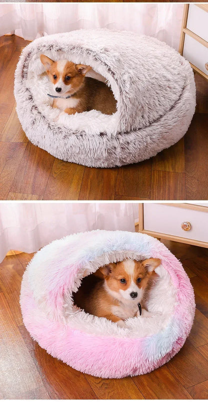 LIT ROND EN PELUCHE AVEC TOIT POUR CHIEN DE PETITE TAILLE ET CHAT, CHAUD, DOUX ET CONFORTABLE, PETIT NID DOUILLER POUR NOS ANIMAUX DE COMPAGNIES