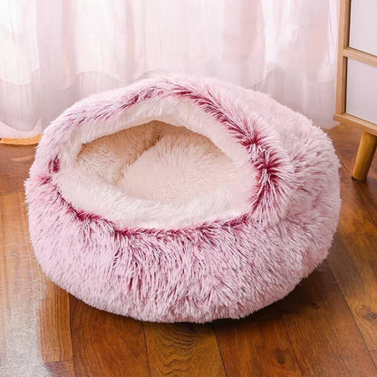 LIT ROND EN PELUCHE AVEC TOIT POUR CHIEN DE PETITE TAILLE ET CHAT, CHAUD, DOUX ET CONFORTABLE, PETIT NID DOUILLER POUR NOS ANIMAUX DE COMPAGNIES