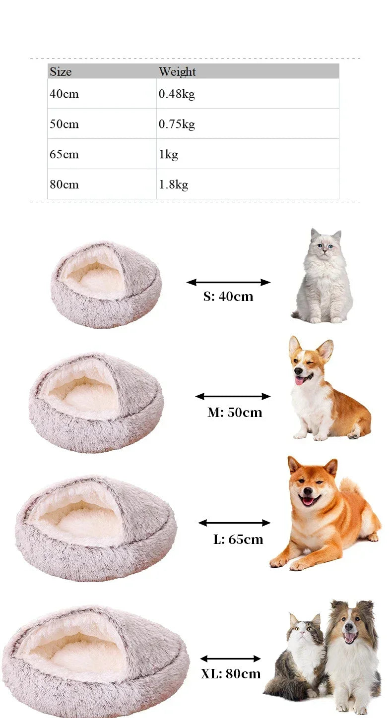 LIT ROND EN PELUCHE AVEC TOIT POUR CHIEN DE PETITE TAILLE ET CHAT, CHAUD, DOUX ET CONFORTABLE, PETIT NID DOUILLER POUR NOS ANIMAUX DE COMPAGNIES