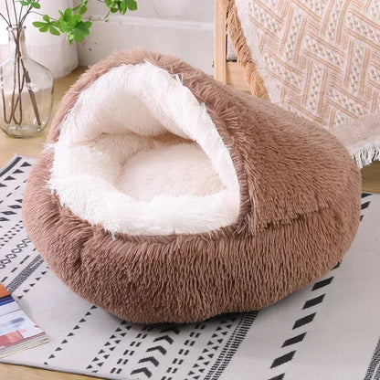 LIT ROND EN PELUCHE AVEC TOIT POUR CHIEN DE PETITE TAILLE ET CHAT, CHAUD, DOUX ET CONFORTABLE, PETIT NID DOUILLER POUR NOS ANIMAUX DE COMPAGNIES