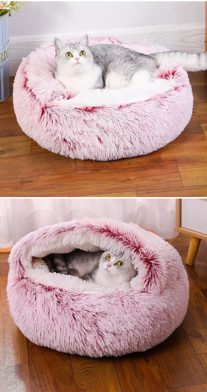 LIT ROND EN PELUCHE AVEC TOIT POUR CHIEN DE PETITE TAILLE ET CHAT, CHAUD, DOUX ET CONFORTABLE, PETIT NID DOUILLER POUR NOS ANIMAUX DE COMPAGNIES